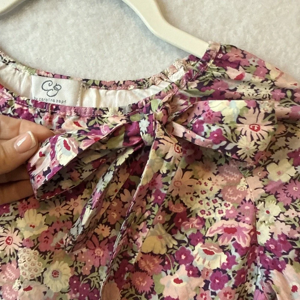 CZ by Carolina Zapf Pink Floral Bow‎ Drop Waist 100% Cotton Dress 6Y Cottagecore